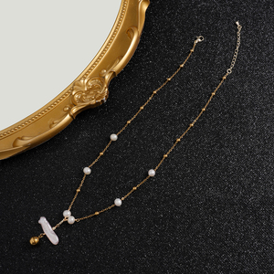 <span class=keywords><strong>Collier</strong></span> Croix en Perle Naturelle et Aigue-marine 2026, Plaqué Or 18K, Acier Inoxydable Anti-ternissement, Esthétique, Vente en Gros pour Femmes - Product Image 4
