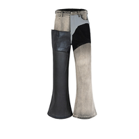 Jeans en denim à motif patchwork de haute qualité Jeans en détresse personnalisés Monkey Wash Jeans droits à logo imprimé pour hommes