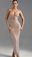 Nouvelle robe moulante sexy à découpes et col halter en polyester brillant effet diamant, tenue de scène tendance pour adultes