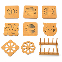 Ensemble de sous-verres en bambou personnalisables avec support, gravure laser, pour cadeaux d'entreprise et de pendaison de crémaillère, vente en gros