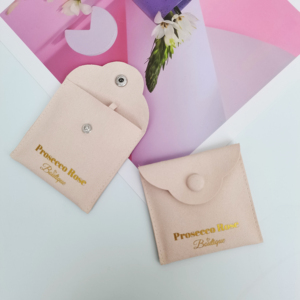Custom Logo Microfiber Snap Button Jewelry Bag for Earrings Rings Necklace with Insert Pad Jewelry <b>Pouch</b> - Product Image 2