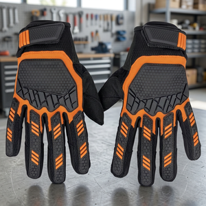 Gants de sécurité antidérapants en PU avec doigts texturés en micro-diamants orange en relief, poignet élastique, usage général - Product Image 2