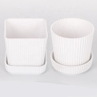 Dia.6.8cm H.7cm lucu kecil bulat dan persegi warna-warni plastik sukulen kaktus Bonsai Pot bunga dengan piring