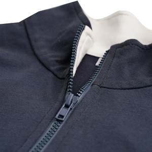 Ensemble deux pièces pour enfants, garçons, bleu marine foncé, rayures contrastées, fermeture éclair, short de survêtement plissé sur le devant, en coton, tenue de sport scolaire d'été - Product Image 4