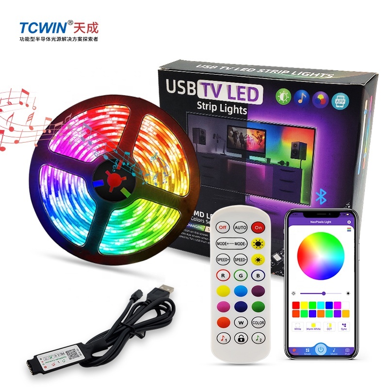 TCWin 2025 Trending Electronics Smart RGB LED Strip Light Kit 24-KEY Remote Controller Adapter DC5V USB 2M 5M Smart Light Strip