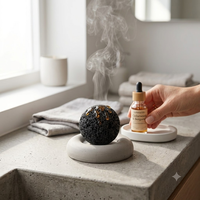 Ensemble diffuseur d'huiles essentielles en roche volcanique pour la maison, avec support en béton industriel, logo personnalisé, cadeau de bien-être, vente en gros