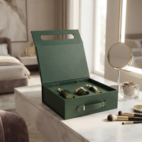 Ensemble d'emballages de luxe sur mesure pour soins de la peau verts, avec poignée portable, fermeture magnétique, boîte rigide pliable