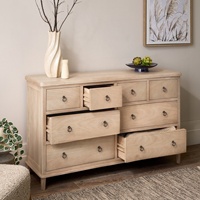 Buffet moderne personnalisé en bois massif naturel avec 8 tiroirs, commode laquée en MDF, design plat en bois massif, armoire d'entrée