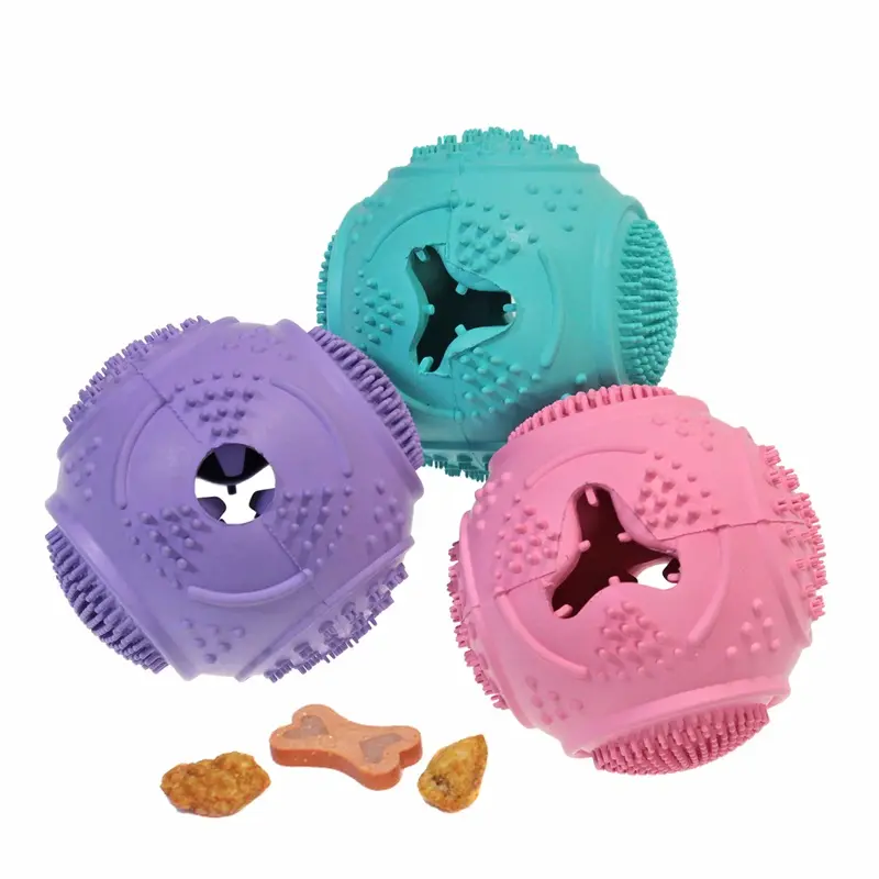 Échantillon gratuit de produits pour animaux de compagnie en caoutchouc naturel non toxique nettoyant pour dents de chien boule de friandises jouets pour chiens à mâcher en caoutchouc