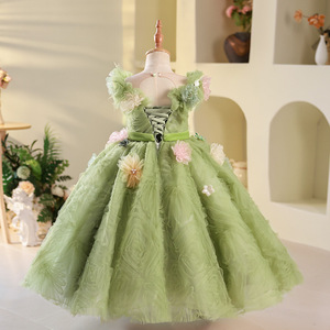 Vestido de flores verdes de hada para niña, vestido de desfile de flores de primavera para fiesta de cumpleaños, traje de actuación de desfile de comunión de flores - Product Image 4