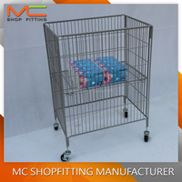 Présentoir promotionnel pour magasin de détail Support de vidage en fil métallique léger pliable avec roues