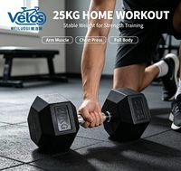 Velos – Ensemble d'haltères réglables de 25 kg de qualité supérieure, revêtement en caoutchouc noir, poids hexagonaux libres, équipement d'exercice pour la maison et la salle de sport