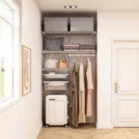 Penderie ouverte moderne Ponie, dressing intégral en acier, vestiaire assemblé, extensible, rendu personnalisé gratuit, largeur 1,2 m
