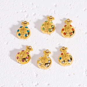 Mariquita de acero inoxidable <span class=keywords><strong>Coccinella</strong></span> <span class=keywords><strong>septempunctata</strong></span> con colgante de diamantes de imitación dijes de insectos para la fabricación de joyas DIY - Product Image 5