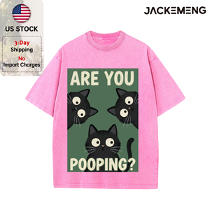 T-shirt surdimensionné « ARE YOU POOPING? » T-shirt humoristique rétro streetwear chat noir – Entrepôt local USA – Vente en gros – Manches courtes - Product Image 3