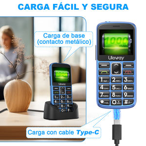 Téléphone 4G LTE pour seniors avec grande batterie, double carte SIM, appareil photo, radio FM, bouton SOS, prise en charge de l'espagnol, design à clapet, station de charge - Product Image 3