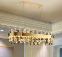 Lustre rectangulaire en acier avec cristaux K9, finition dorée, hauteur réglable, télécommande, éclairage de plafond à intensité variable pour îlot de cuisine