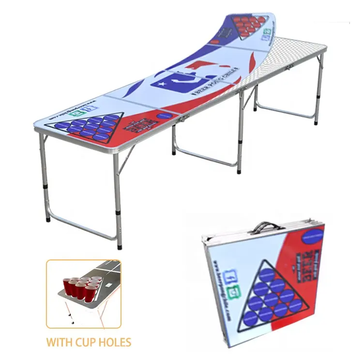 Pique-nique usine directe pliable Beerpong Table 8 pieds Portable pliant bière-pong jeu Table personnalisé ensemble avec trous de tasse