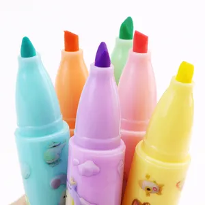 Promosi cakar kucing Mini premium campur 6 pena spidol highlighter pastel populer disesuaikan untuk sekolah