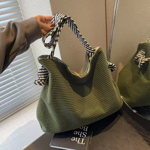 New arrivals <b>large</b> capacity pleated women's shoulder <b>bag</b>, new simple canvas handbag shopping <b>bag</b> - Product Image 3