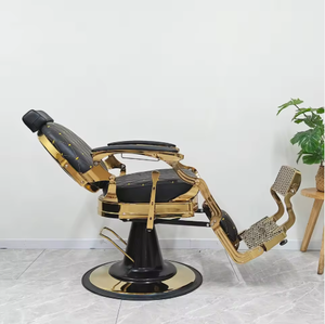 เก้าอี้ตัดผมหรูหราสีดำทอง รุ่นหมุนเอนได้ ฐานกลม สำหรับร้านเสริมสวย ขาย - Product Image 4