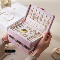 Boîte à bijoux de luxe en velours double couche, grande capacité, organiseur de bijoux pour bagues, boucles d'oreilles, colliers, rangement portable