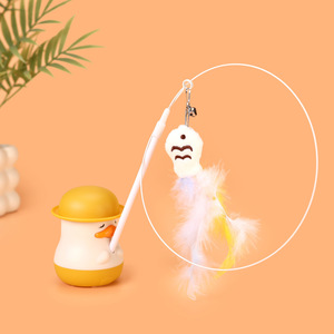 Jouet pour chat multifonctionnel et écologique, automatique, à long manche, avec plume et clochette, rotatif, auto-amusant, à la catnip - Product Image 1