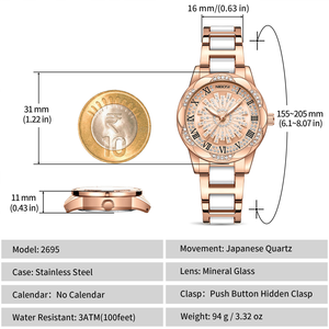 Nibosi 2695 Nuovo Orologio da <span class=keywords><strong>Donna</strong></span> di Lusso al Quarzo con Diamanti, in Ceramica e Acciaio Oro Rosa, Impermeabile con Lancette Luminose - Product Image 6