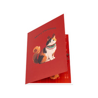 Kertas Merah Potong Tangan 3D Pop Up Desain Rusa Kutub Lucu Kucing Calico Kucing Lucu Dekorasi Natal Hadiah untuk Pecinta Kucing dengan Catatan
