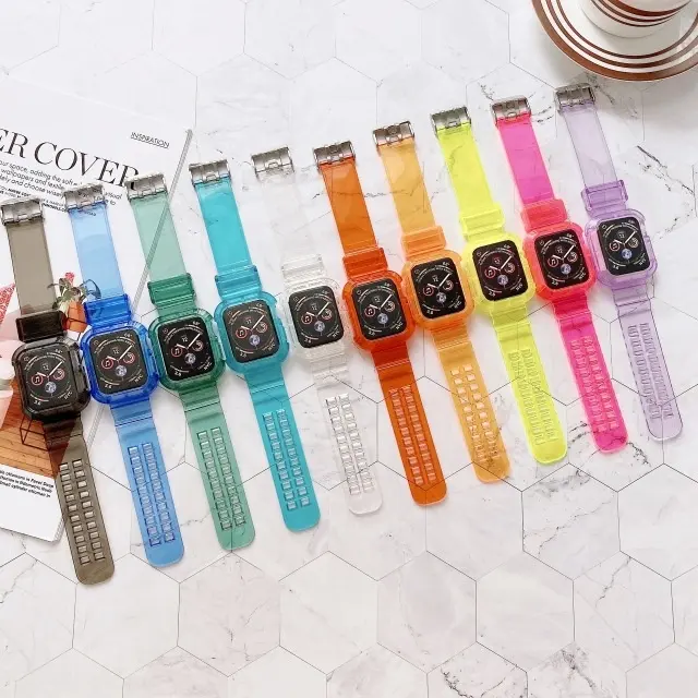 Für iWatch Band und Gehäuse Klares Sporta rmband für Apple Watch Band Serie 7 6 1 2 3 4 5 Transparentes Silikon armband