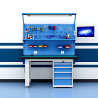 Banc de travail antistatique ESD avec tiroirs et support pour écran, table de travail de laboratoire robuste avec panneau perforé pour l'assemblage électronique