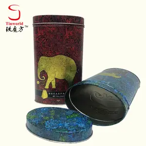 Contenedor de lata personalizado de fábrica, caja de té de Metal con forma ovalada, lata de café de grado alimenticio