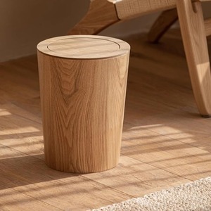 Cubo de Basura de Madera Natural Estilo Japonés con Tapa Abatible, Cesto de Residuos de Madera Maciza - Product Image 3