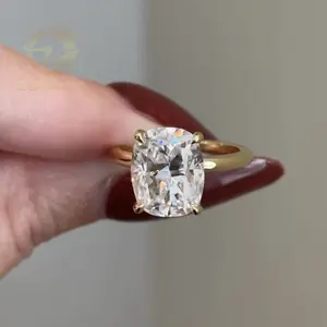 Anillo de Compromiso de Oro de 10K con Diamante Moissanite de Corte Cojín Largo de 3ct, Joyería de Moda para Mujer, Anillo de Promesa de Moissanite - Product Image 1