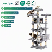 Tour à chat haute personnalisée en gros, avec escalier pour animaux de compagnie, structure d'escalade et griffoir en corde de sisal naturelle, jouets pour petits chats