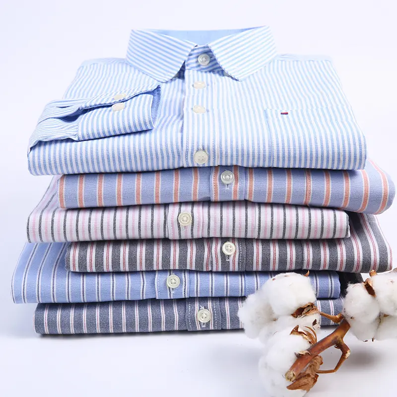 Men's Oxford Cotton Custom Long Sleeve Shirts Striped Men's Woven Solid Casual Business Shirts