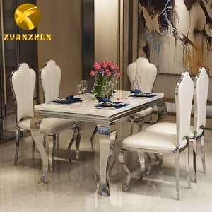 Juego de Comedor de Lujo <span class=keywords><strong>Rectangular</strong></span> Moderno para 6 Personas con <span class=keywords><strong>Mesa</strong></span> de Mármol para Sala o Restaurante - Product Image 4