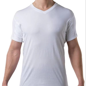 T-shirt attillata da uomo con scollatura in tinta unita da uomo con scollatura a manica corta con scollo a forma di maglietta sotto - Product Image 3