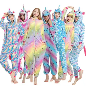 가을 겨울 유니콘 플러시 플란넬 Onesie 3D 페가수스 점프 슈트 만화 동물 원피스 잠옷 잠옷