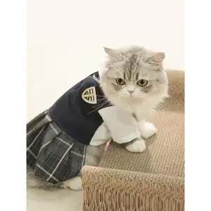Custom Wholesale Cute Knit Cat Dog Clothes Pet JK Plaid Skirt Lovely Pet Clothes