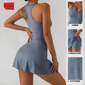 Jupe de <span class=keywords><strong>tennis</strong></span> imitation denim pour femmes, jupe de sport une pièce décontractée, style fitness de yoga, jupe courte anti-marche, couleur chair, nouvelle collection <span class=keywords><strong>2022</strong></span> - Product Image 2