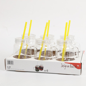 400ml 450ml 500ml 16oz Custom <strong>Mason</strong> <strong>Jars</strong> With Lids and Straws in <strong>Bulk</strong> Plastic <strong>Mason</strong> Juice Drinking Cups With Handle - Product Image 6
