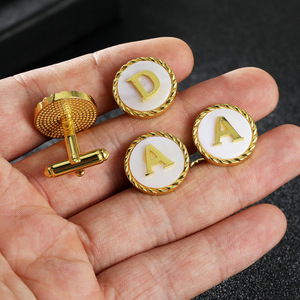 2025 nouveauté A-Z lettres boutons de manchette personnalisé prénom personnage bouton de manchette rond couleur or français chemise bouton de manchette - Product Image 3