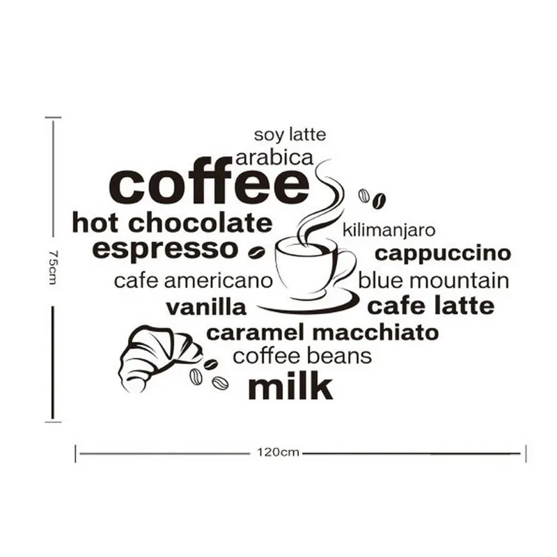 Self adhesive removable pvc coffee wall sticker for office