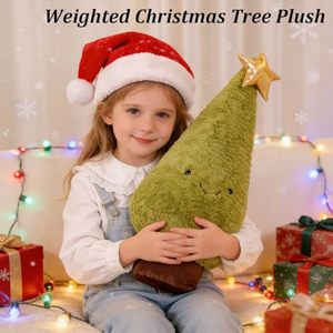Almohada de Peluche con Forma de Árbol de Navidad y Estrella en la Punta, Decoración Suave Verde para el Hogar, Regalo para Niños y Fiestas - Product Image 3