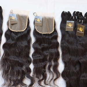 Cabello humano indio Remy virgen de alta calidad para paquetes y cierre Máquina de estilo rizado de onda natural Trama Doble - Product Image 4
