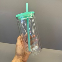Mug à bière en plastique acrylique transparent incassable de 16 oz, style américain, pour boissons froides, avec paille, résistant aux UV, pour DTF, expédié depuis l'entrepôt américain