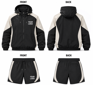 Custom Windbreaker <b>Short</b> Set Men Hooded Color Block <b>Jacket</b> And Quick Dry <b>Shorts</b> Water Resistant Lightweight Sports Outfit - Product Image 2