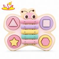 Wooden Butterfly Shape Sorting Xylophone Toy Music Instrument With Geometric Shape Matching Blocks Pastel Colors W07C115B