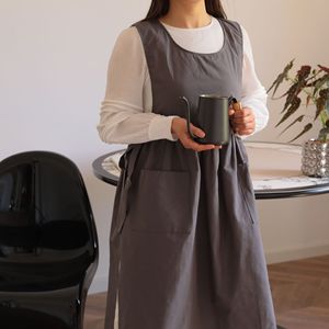 Women's Japanese Style Cotton Apron Khaki Kitchen Baking Coffee Shop Stain Resistant Plus Size Daily Use Cooking Apron - Product Image 4